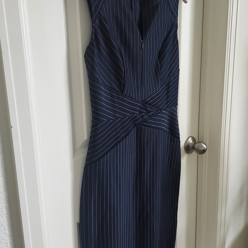 Elegant Navy Pinstripe Dress - Picture 10 of 13